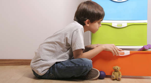 Child and toy box