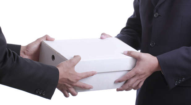 Giving businessman present