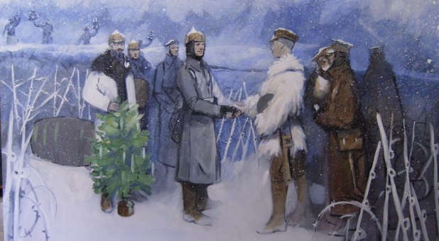 A portrait of a World War I  Christmas truce