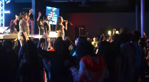 A youth worship service at New Church of Joy in Waukegan, Illinois.