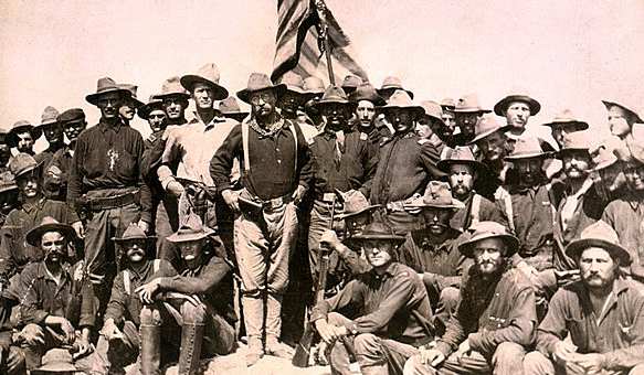 Colonel Theodore Roosevelt and his Rough Riders at the top of the hill which they captured, Battle of San Juan